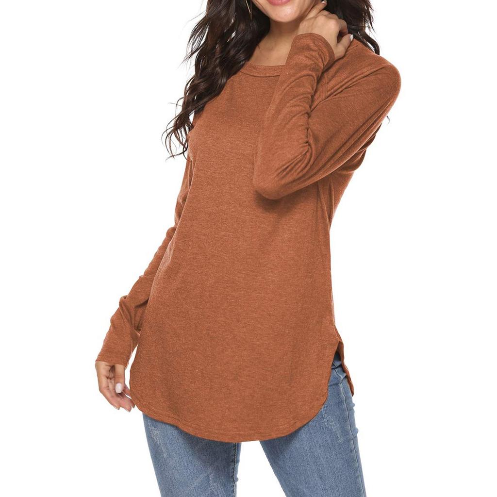 Dam Enfärgad Långärmad Rundhals Slim Fit Underdel Casual Pullover Topp