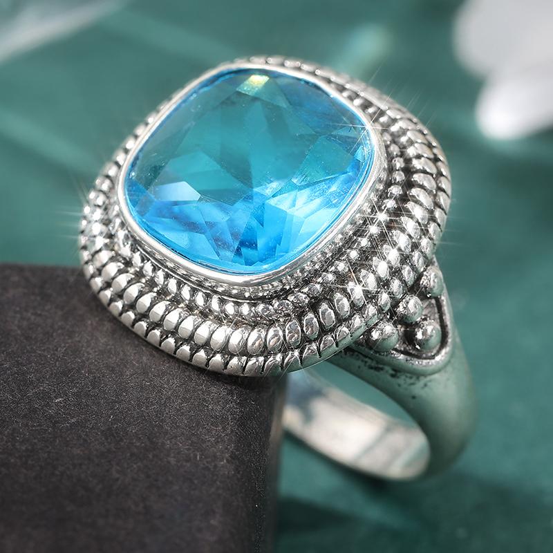 Vintage Classic Geometric Blue Synthetic Zirconia Women's Ring Fashion Design Ethnic Holiday Banquet Accessories Jewelry Crafts