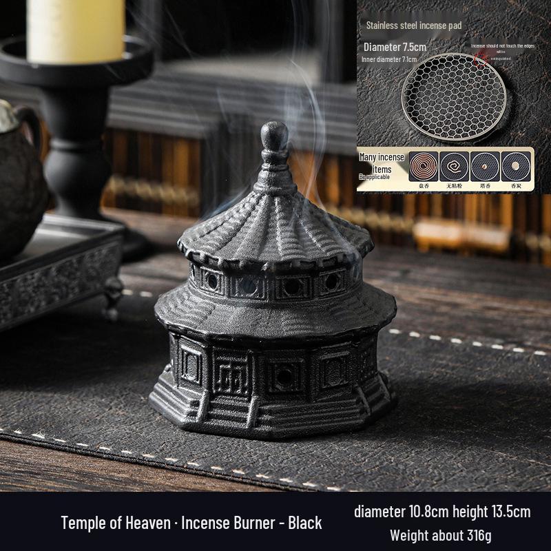 Zen Pagoda Black Ceramic Incense Burner - Aromatherapy Holder for Home and Office Decor