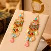 New Bohemian Fan Shaped Water Drop Earrings for Women Fashion Ethnic Long Temperament Dangle Earring Party Vacation Jewelry