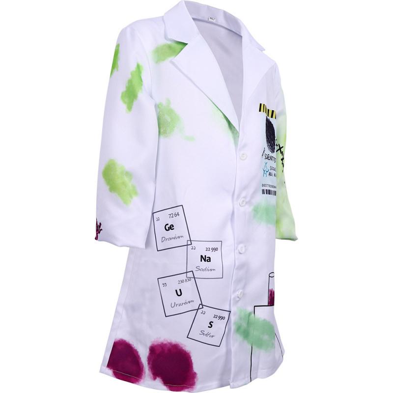 Halloween Verrückter Wissenschaftler Laborkittel Kostüm für Erwachsene Unisex Chemisches Element Formel Druck Weißer Laborkittel Wissenschaftslehrer Profess