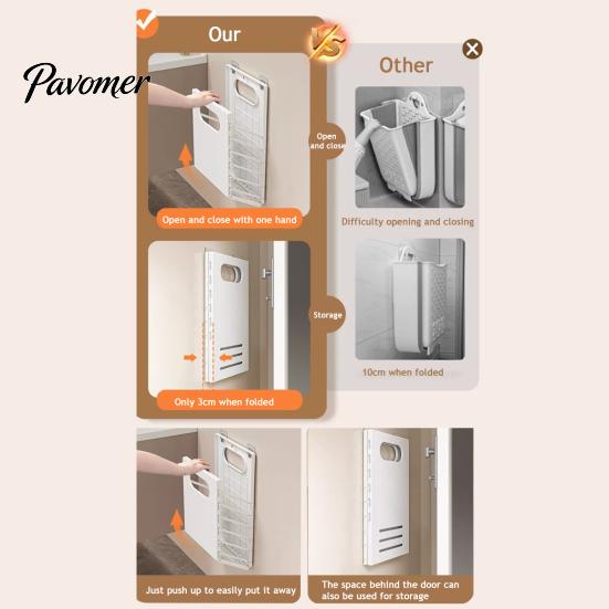 Durable Plastic Laundry Hamper Wall Mounted Hamper, Breathable Large Capacity Container, Foldable Apartment Organization Supplies Space Saving Storage