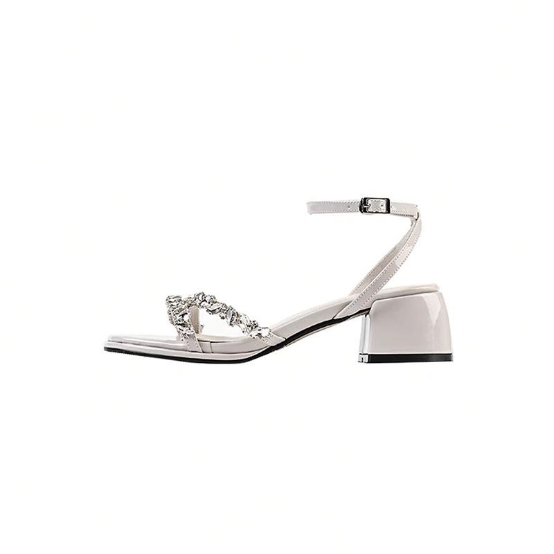 

Beautiful high-heeled sandals women s summer wear silver rhinestone thick heel open toe 2025 new women s foreign fashion 40