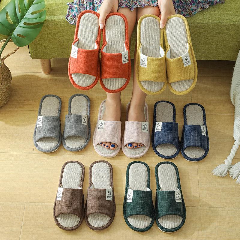 Four Seasons Non-Slip Linen Slippers for Men and Women—Couple's Flat Bottom Solid Color Summer Indoor Footwear