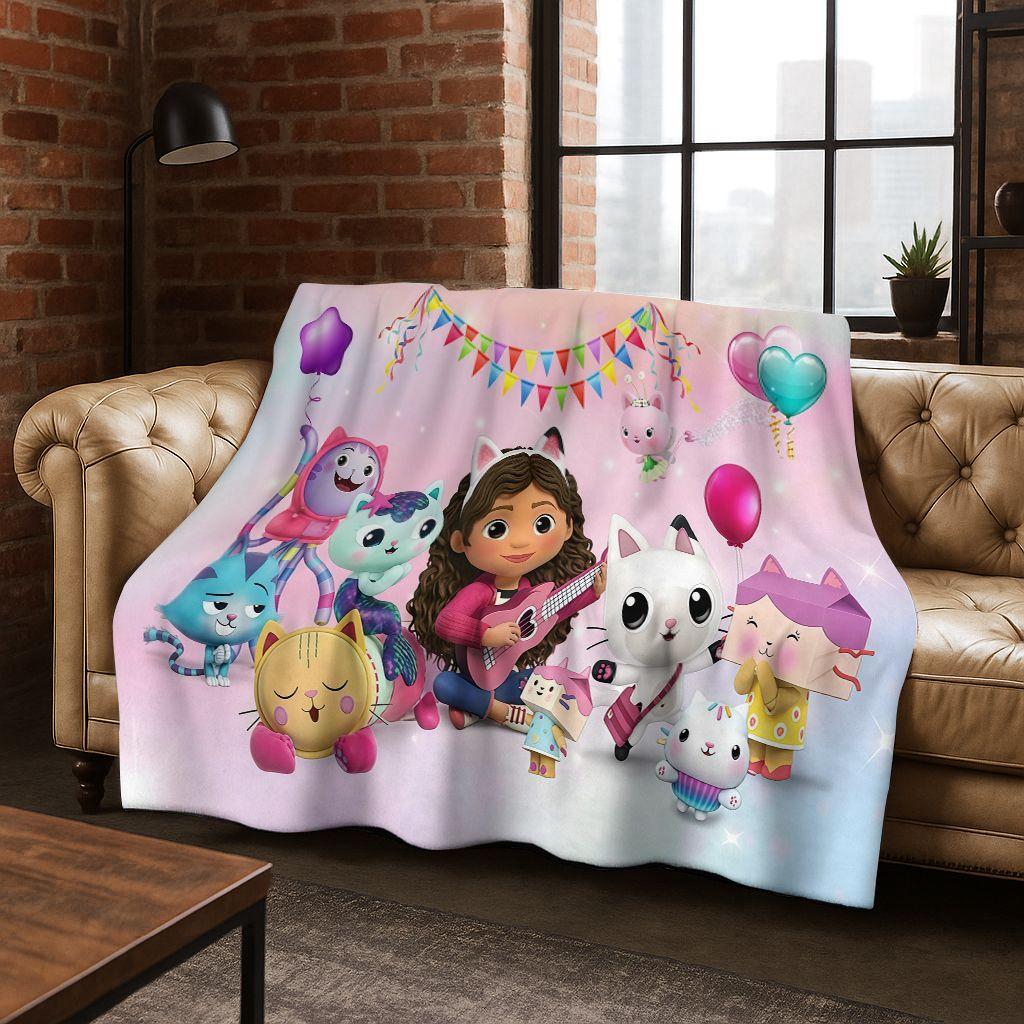 2026 New Cartoon Gabbys Dollhouse Girl Gift Flannel Blanket,Warm and Cozy Soft Throw Blanket for Home Bedroom Bed Sofa Cover Kid