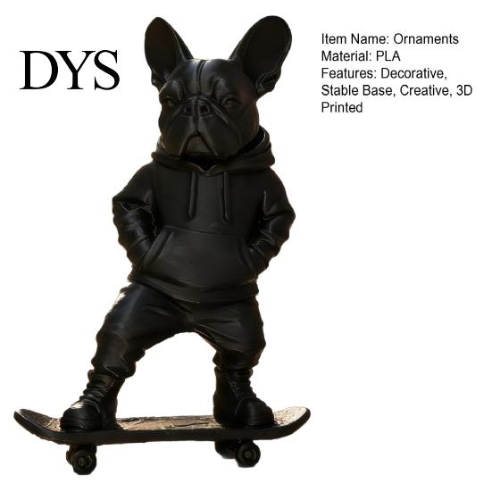Durable PLA Dog Sculpture 3D Printed Skateboard Bulldog Statue, French Figurine Ornament, Unique Gift for Enthusiasts Hooded Sweatshirt Home