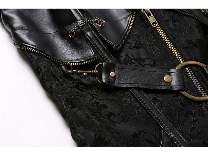 Europejski Styl Brązowy Skórzany Gorset z Paskiem i Halterem, z 14 Stalowymi Fiszbinami - Punkowy Kombinezon Modowy.