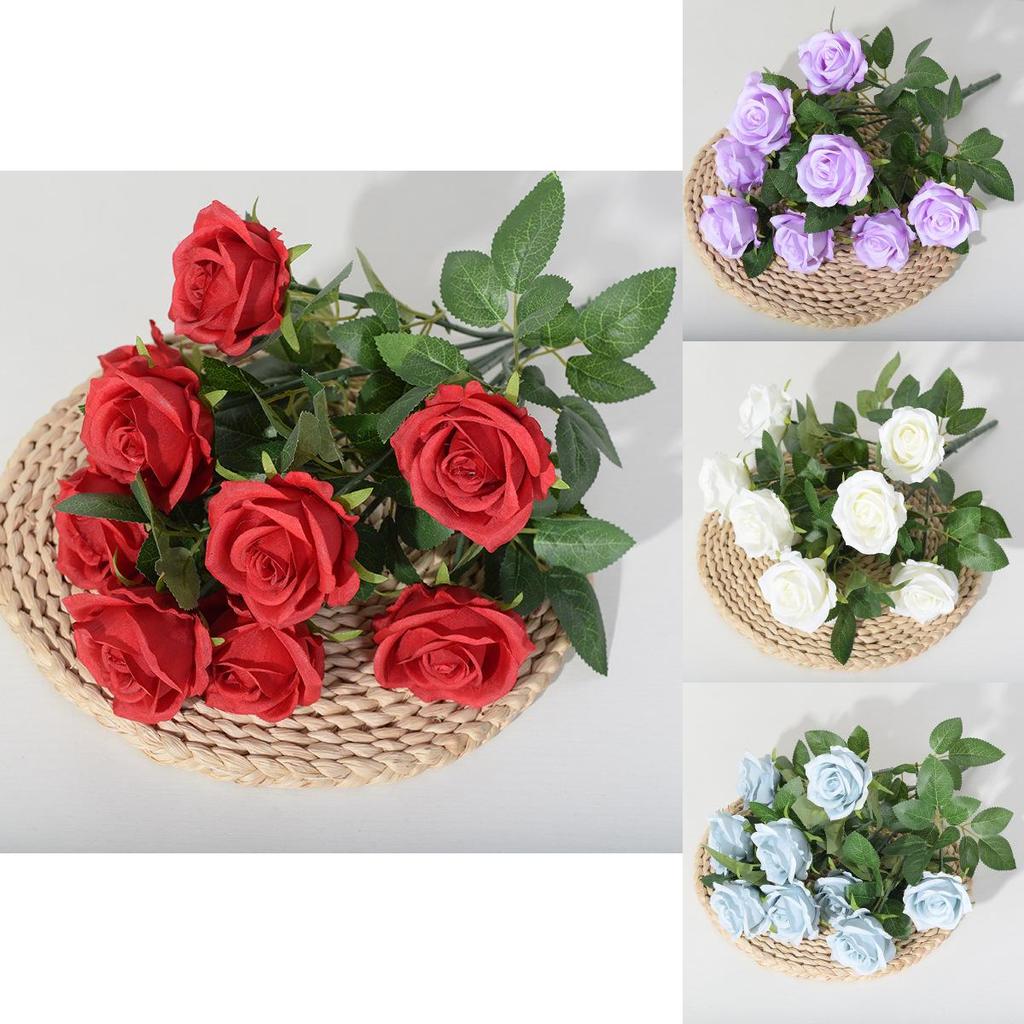 Artificial Ninehead Rose Bouquet Wedding Decor Silk Flowers For Home And Event Use