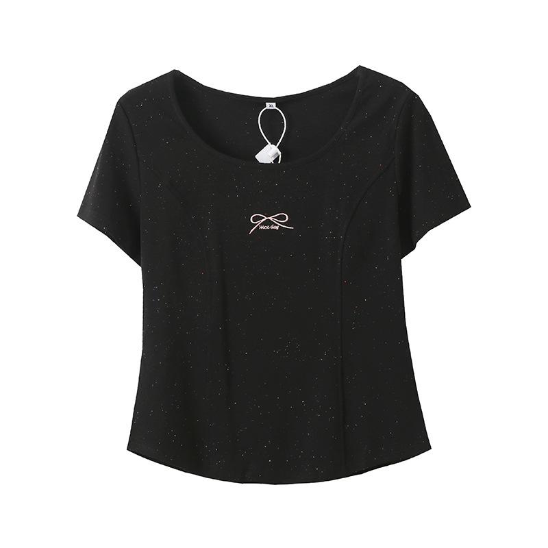 Age reduction color point small embroidery short-sleeved T-shirt summer new large size women's clothing pullover versatile top 252441
