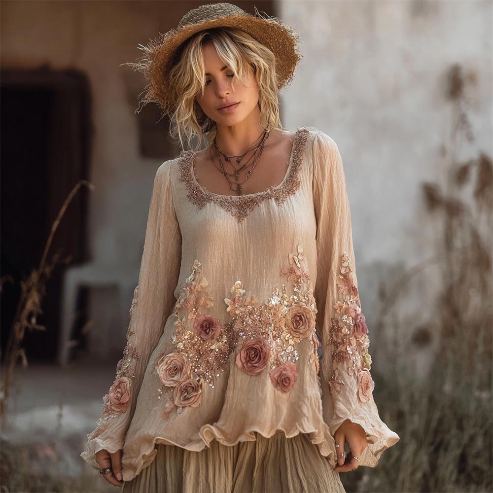 3D Floral Women's Round Neck T-Shirt - Hong Kong Style Fashion Top