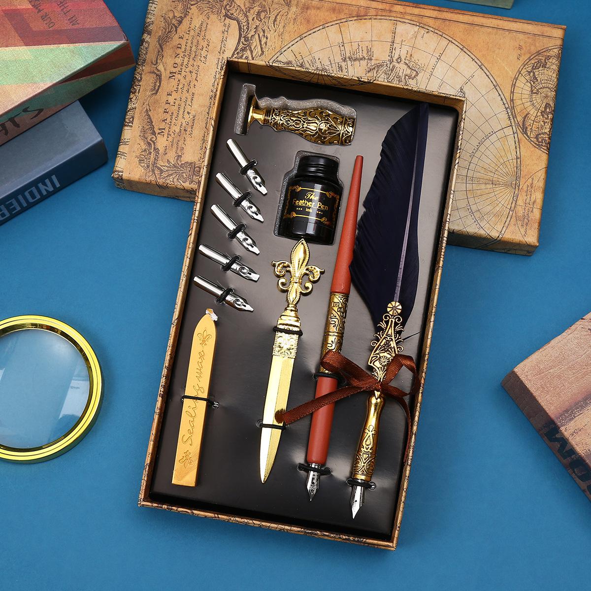 

Винтажное перо, британская перьевая ручка для макания, подарок для студента на выпускной сезон, набор ручек, подарок на День учителя 0.5mm темно-синий