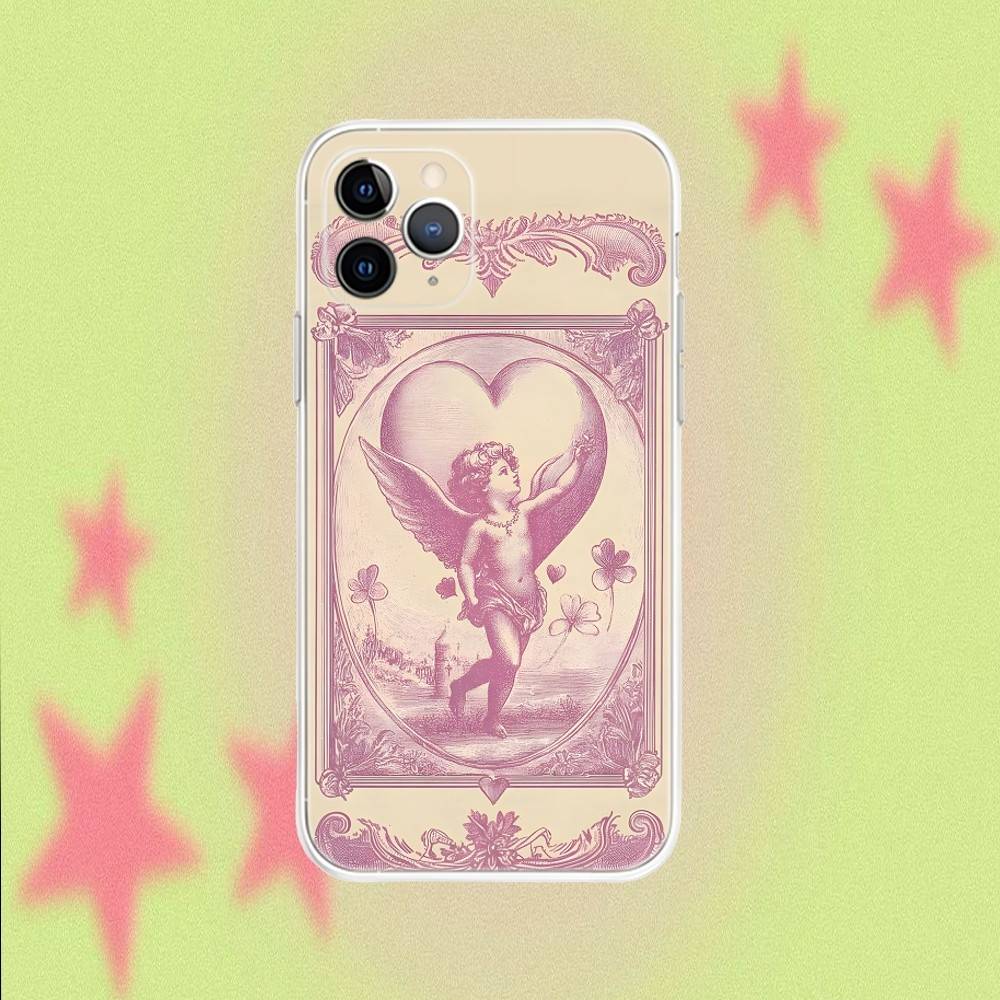 

Retro Cupid Angel Phone Case For iPhone 17,16,15,14,13,12,11 Pro,Max,Plus,Air,X,XS,XR,SE,Mini Transparent Soft iPhone17promax