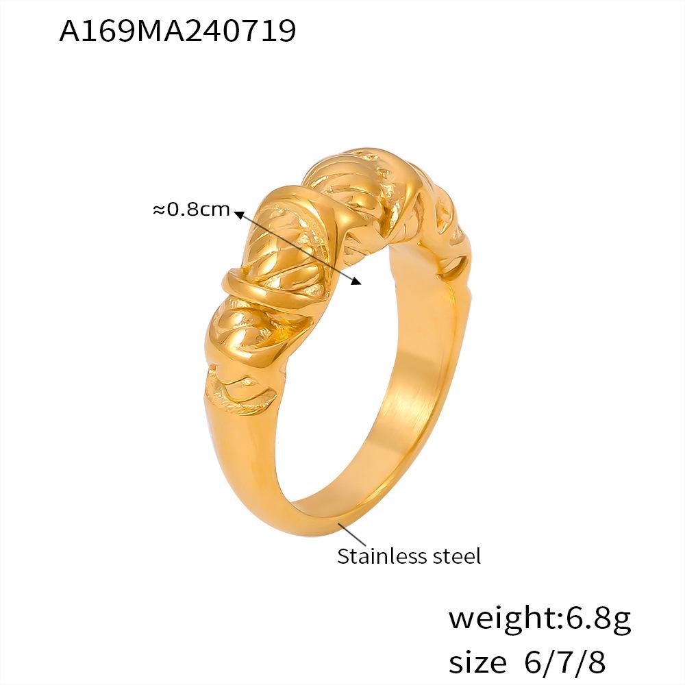 Chic European-American Stripe Design 18k Gold Plated Stainless Steel Finger Ring Size 6