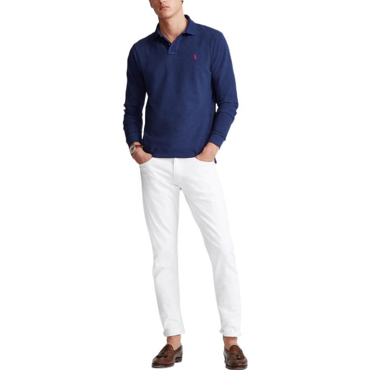 Polo Ralph Lauren Solid Color Logo Embroidered Slim Fit Long Sleeve Polo Shirt Men tops Navy-Blue MNPOKNI16820857-410