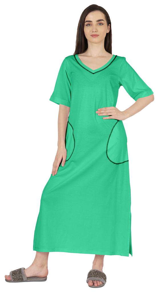 Inkmeso Solid Long Nightgown For Womens V-Neck Loungewear Casual Sleep Dress With