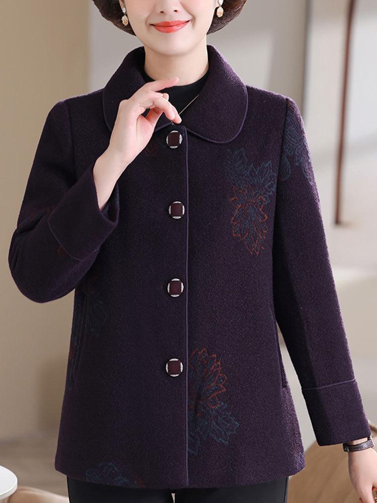 Hengyuanxiang Women's Woolen Coat - Turn-Down Collar, Warm, Fashionable for Middle-Aged and Elderly In Autumn/Winter