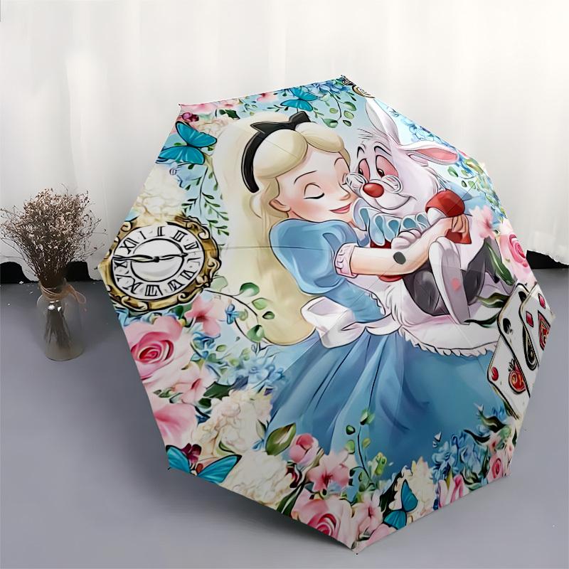 Alice, Wonderland Themed Automatic Opening and Closing Umbrella, Brightly Colored 8-rib Portable Umbrella, Suitable for Men and Women, A Perfect Gift