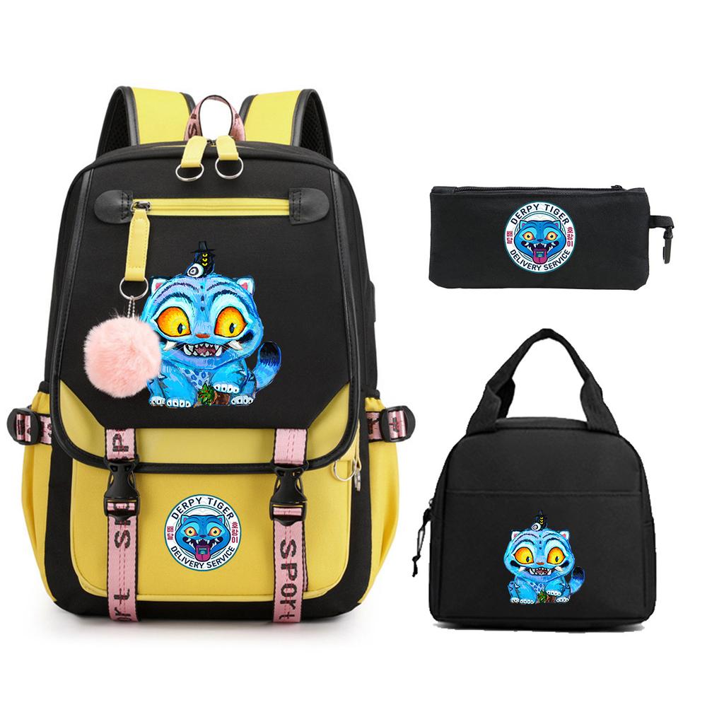 Animation Cartoon Printing Large Capacity Student School Bag Children'S Meal Bag Casual Pencil Bag Three-Piece Set