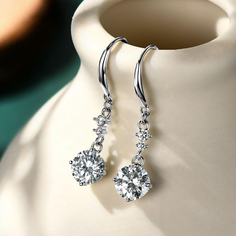 100% D Color 6.5mm 1ct Moissanite Diamond Hook Real Silver 925 Dangle Drop Earring for Women Wedding Jewelry Valentine Gift