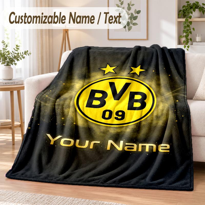 Custom Text Flannel Blanket Borussia Dortmund Print Warm Cozy Blanket Home Sofa Bedding