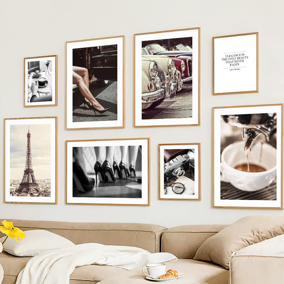 Paris Towel Vintage Car Camera Fashion Girl Wall Art Canvas Painting Living Room Decor Posters Prints Black White Wall Pictures