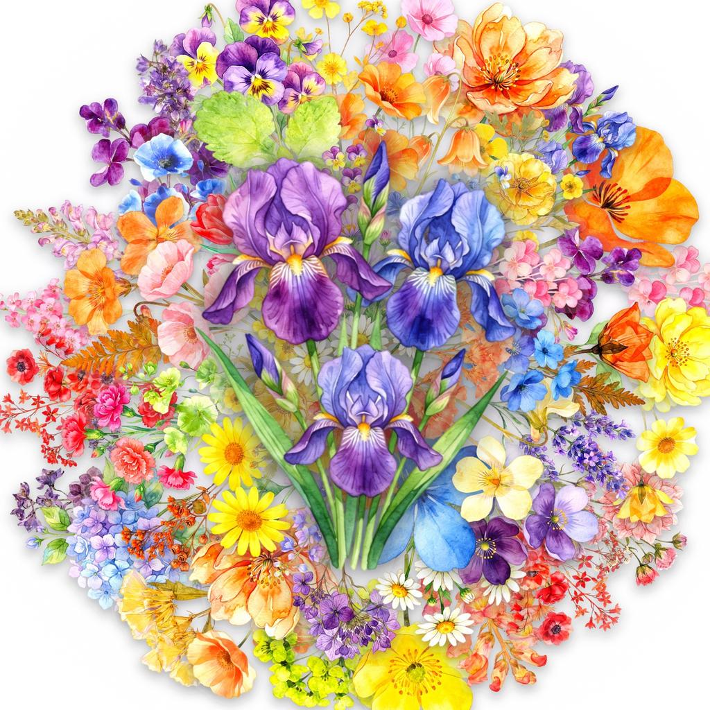 50 Watercolor Flowers Plants Transparent Pet Stickers Mori Wildflowers Daisies Ambience Pull Full Non-Repeating Stickers