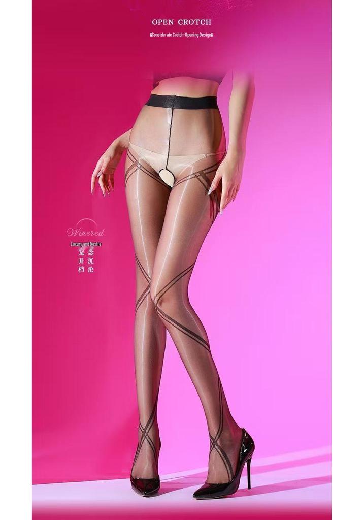 Aurora Jacquard Strappy Sheer Tights with Black Bandage Wraps