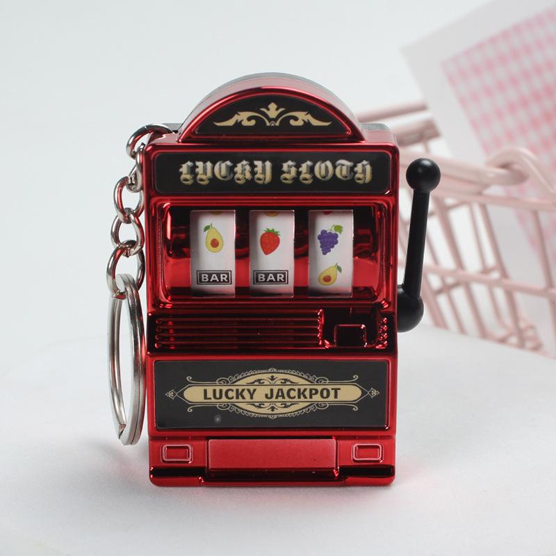 Vintage Mini Frucht-Spielautomat Schlüsselanhänger Glückswürfel Kreatives Spielbares Spiel Souvenir Simulationsmodell Ornament für Geburtstagsgeschenk