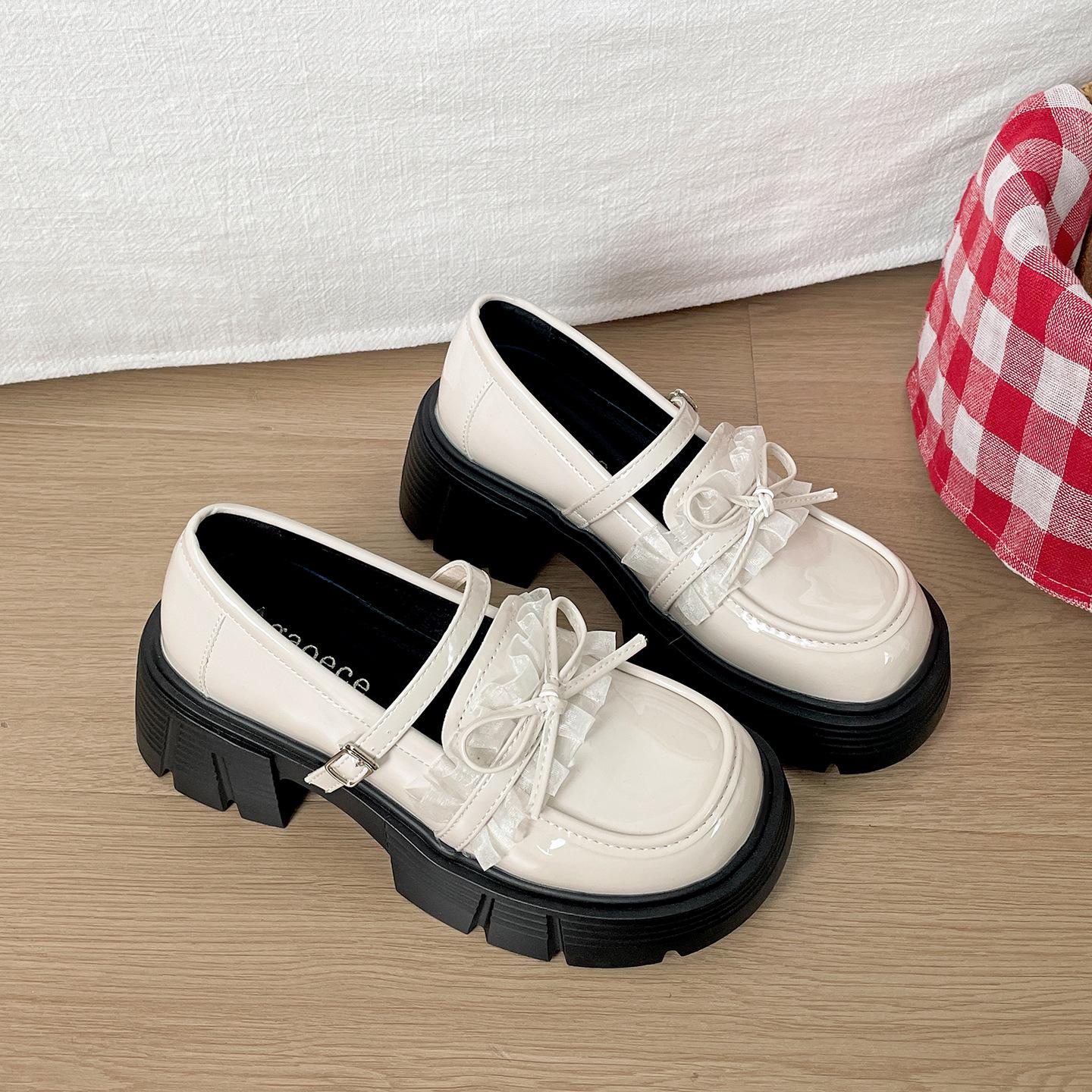 

White French versatile skirt thick high heels small leather shoes women s 2025 new summer ballet Mary Jane shoes 39 бежевый