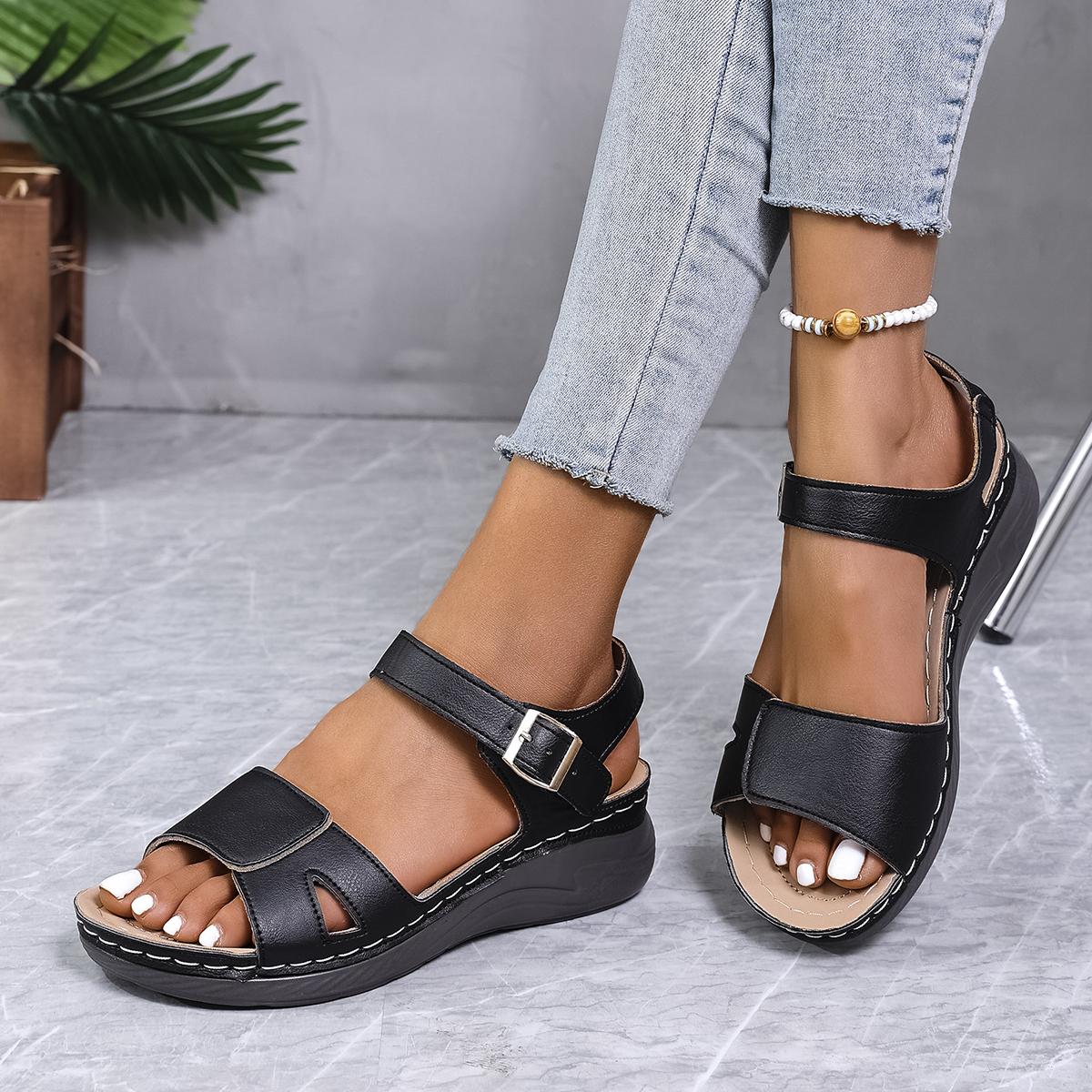 

Fashion Women s Sandals Casual Summer Shoes Woman 2025 Summer Sandals Buckle Low Heels Sandals Comfortable Wedges Footwear Women 36 чорний