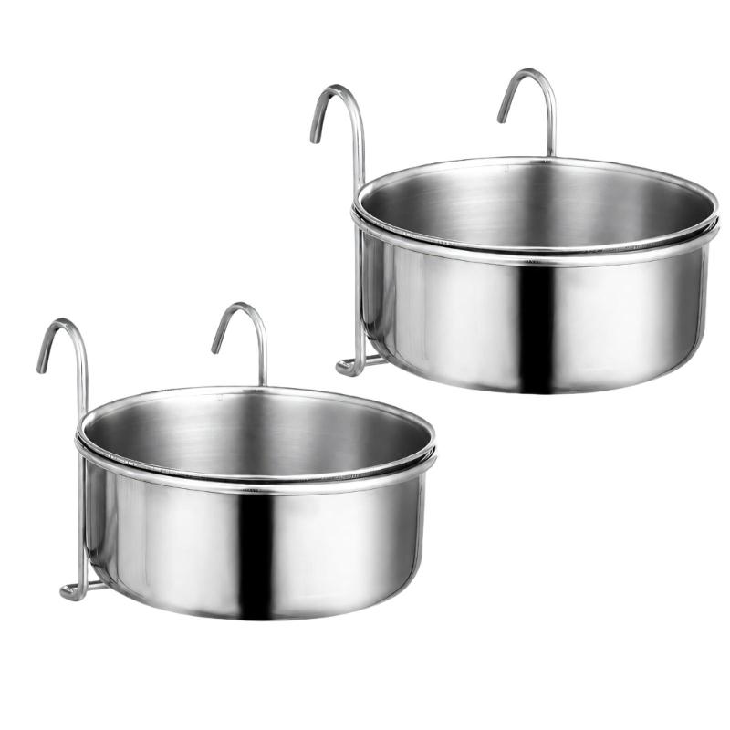Dog Cage Food and Water Bowl Set, 2 Hanging Dishes with Smooth Surfaces for Quick Washing After Dry Food, Wet Food, or Drinking Water Use