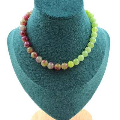 Stones and Minerals. Two-tone Tourmaline Pearl Necklace + 8 Mm Peridot. Steel Chain Necklace Women, Men. Custom Size