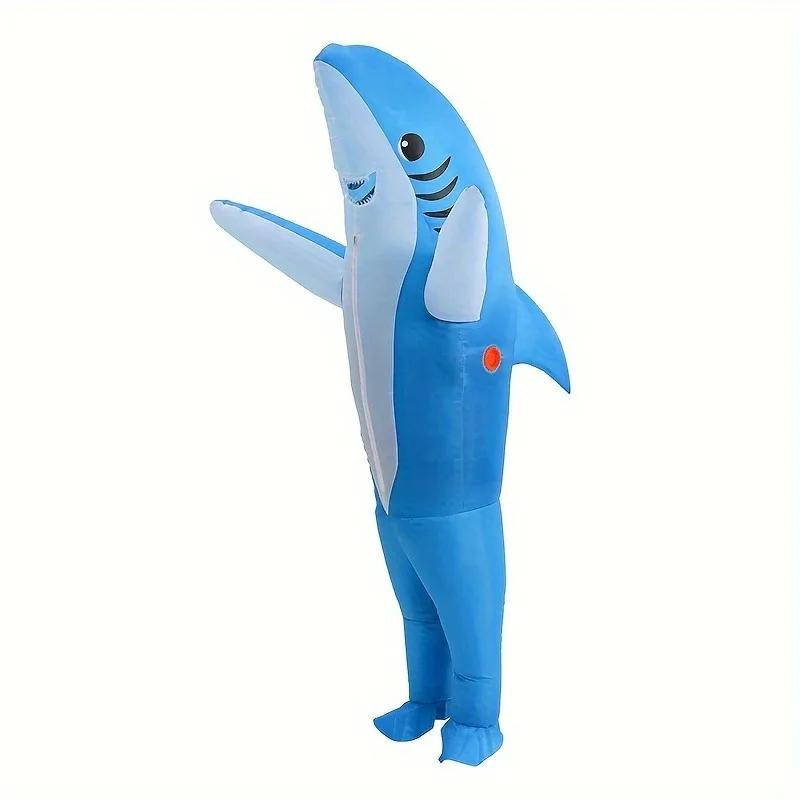 Shark Inflatable Costume, Blow Up Cosplay Suit for Adults Kids, Giant Novelty Halloween Fancy Dress Party Outfit with Fan Blower,