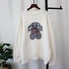 Autumn and winter new round neck bow cartoon puppy knitted sweater top loose soft waxy sweater pullover woman