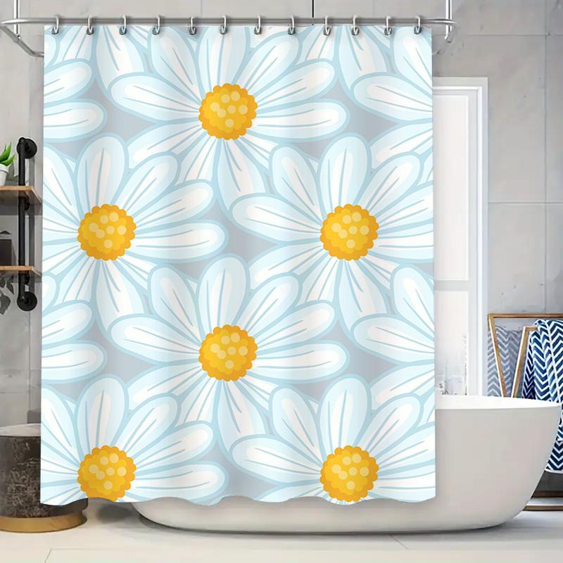 

Blue White Floral Shower Curtain Flower Print Bathroom Decor For Kids Room Decoration W60H190(CM)-1 Pcs