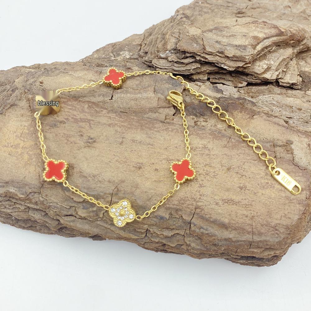 9MM Four-Leaf Clover Bracelet, Titanium Steel, Non-Fading, INS Hot Item