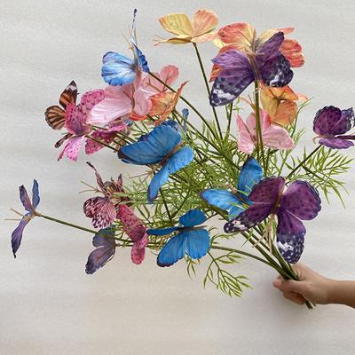 Drei-Kopf Schmetterlings-Kunstblumen für Hochzeitsdekorationen und DIY-Gestecke