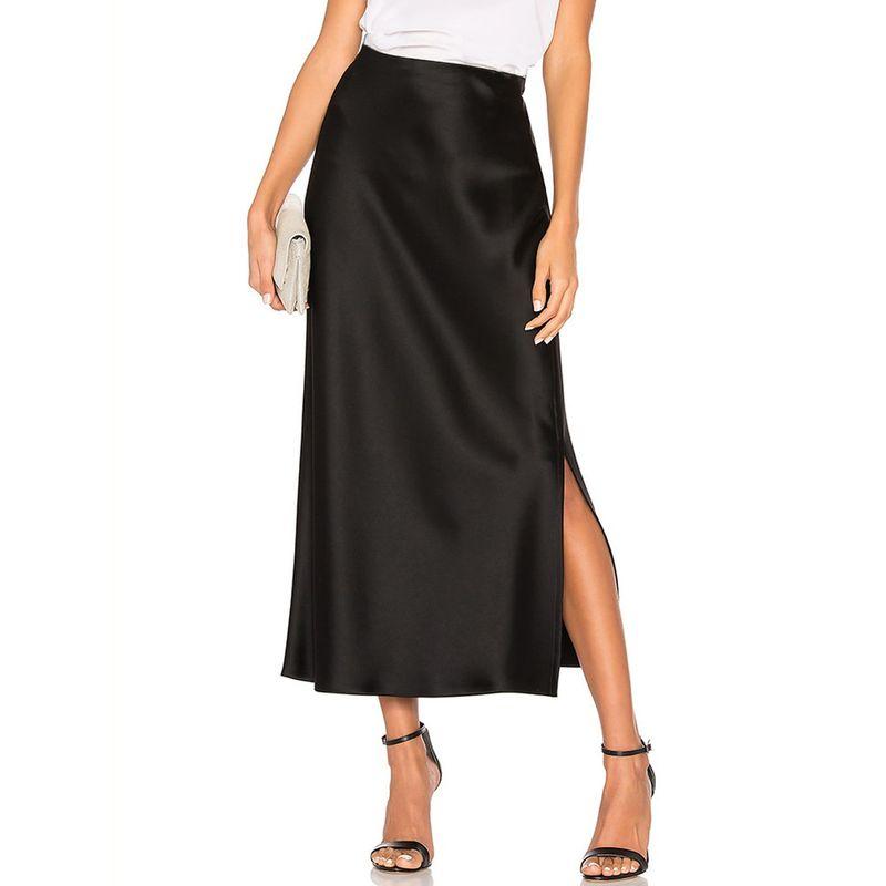 Hip Hugging Side Slit Half Length Skirt Solid Color Sheath Side Slit Skirt