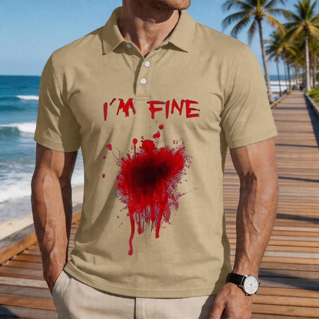 Men's Casual Short Sleeve Polo Shirt Loose Fit Halloween Themed Graphic Print Comfortable Lightweight Top