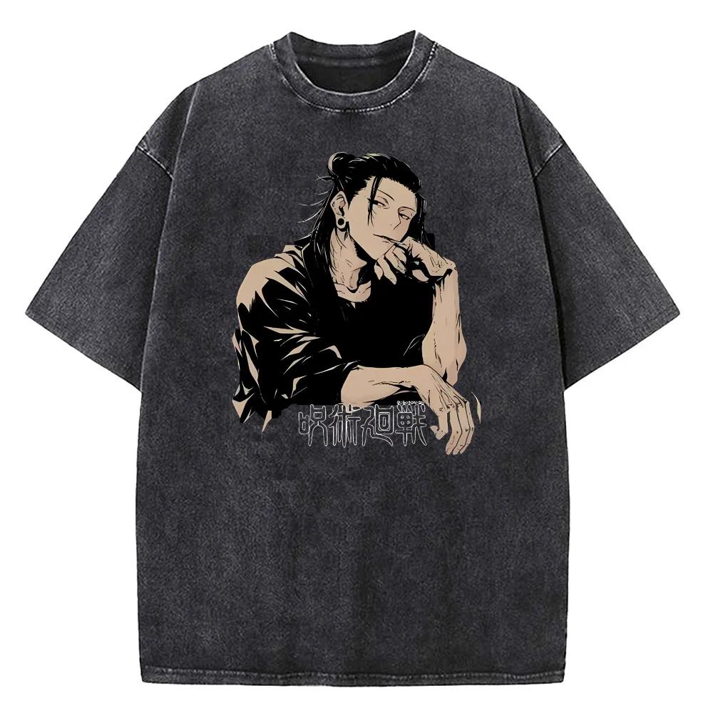 Gojo Satoru Jujutsu Kaisen T-Shirt Herren Damen T-Shirt Vintage Gewaschene Baumwolle T-Shirt Kleidung Sommer Kurzarm T-Shirts Streetwear