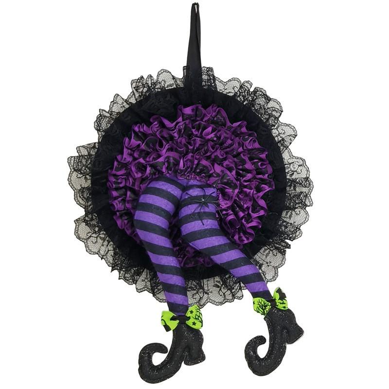 

Halloween Witch Hat Leg Door Wreath Halloween Wreath Door Hanging Terrifying Atmosphere Decoration Halloween Happy Party Decor фиолетовый