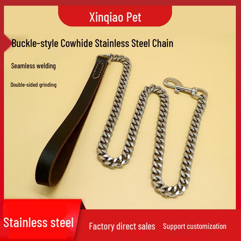 

Stainless Steel Cowhide Dog Leash for Medium to Large Breeds Small (10-25 kg)