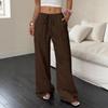 Sommer Damenhose Lässig Einfarbige Schnürung Elastische Taille Tasche Weiter Bein Hosen
