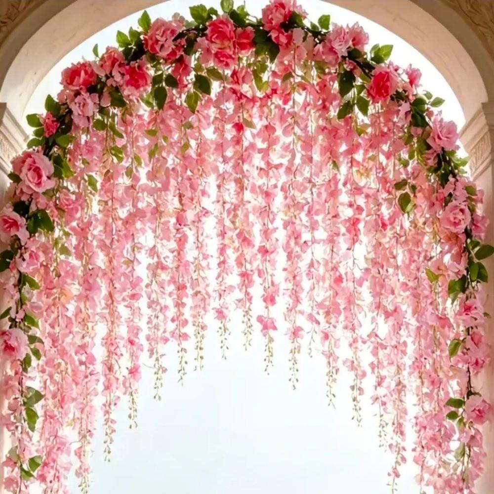 UV Resistant Artificial Rose Flower Garland Dense Flowers Realistic Look Simulated Wisteria Flower Plastic Real Touch