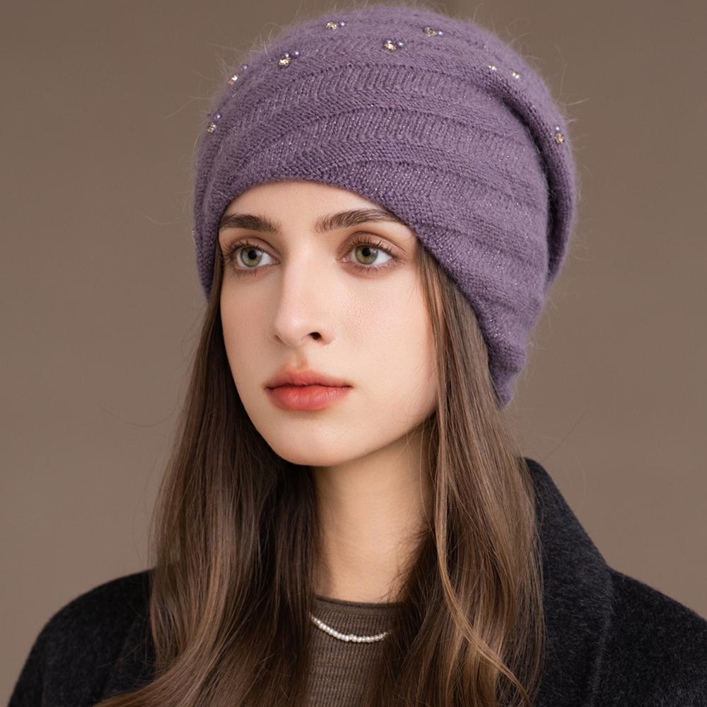 New Women Winter Hat Decorate Beanie Hat Circular Winding Style Rabbit Fur Blend Warm Winter Cap Y2K Female Outdoor Knitted Hat