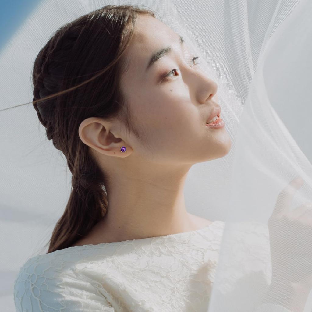 FANCIME Natural Amethyst Earrings for K14 Single Natural For Both Gift Wrapping Included Women, Gold, 6mm, Stone, 1.47ct, Ears, Amulet, Mother's Day,