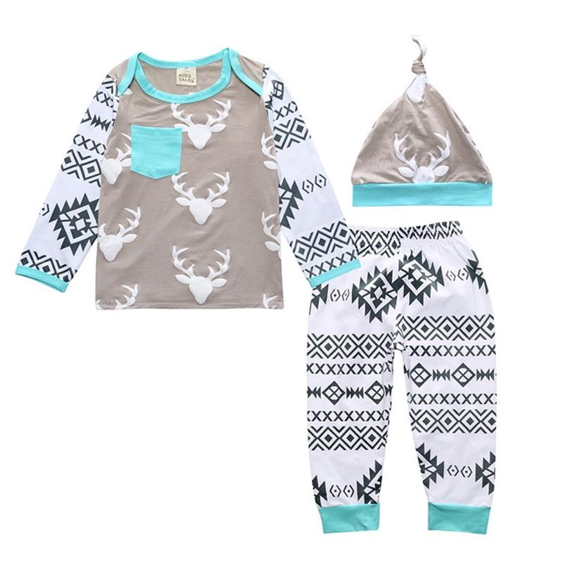 Adorabile Set di 3 Pezzi per Neonato e Bambino Maschio Cervo T-shirt Pantaloni Cappello