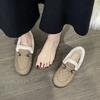 Large size design women's shoes autumn and winter new outer wear fat feet wide feet velvet bean shoes soft sole loafers women
