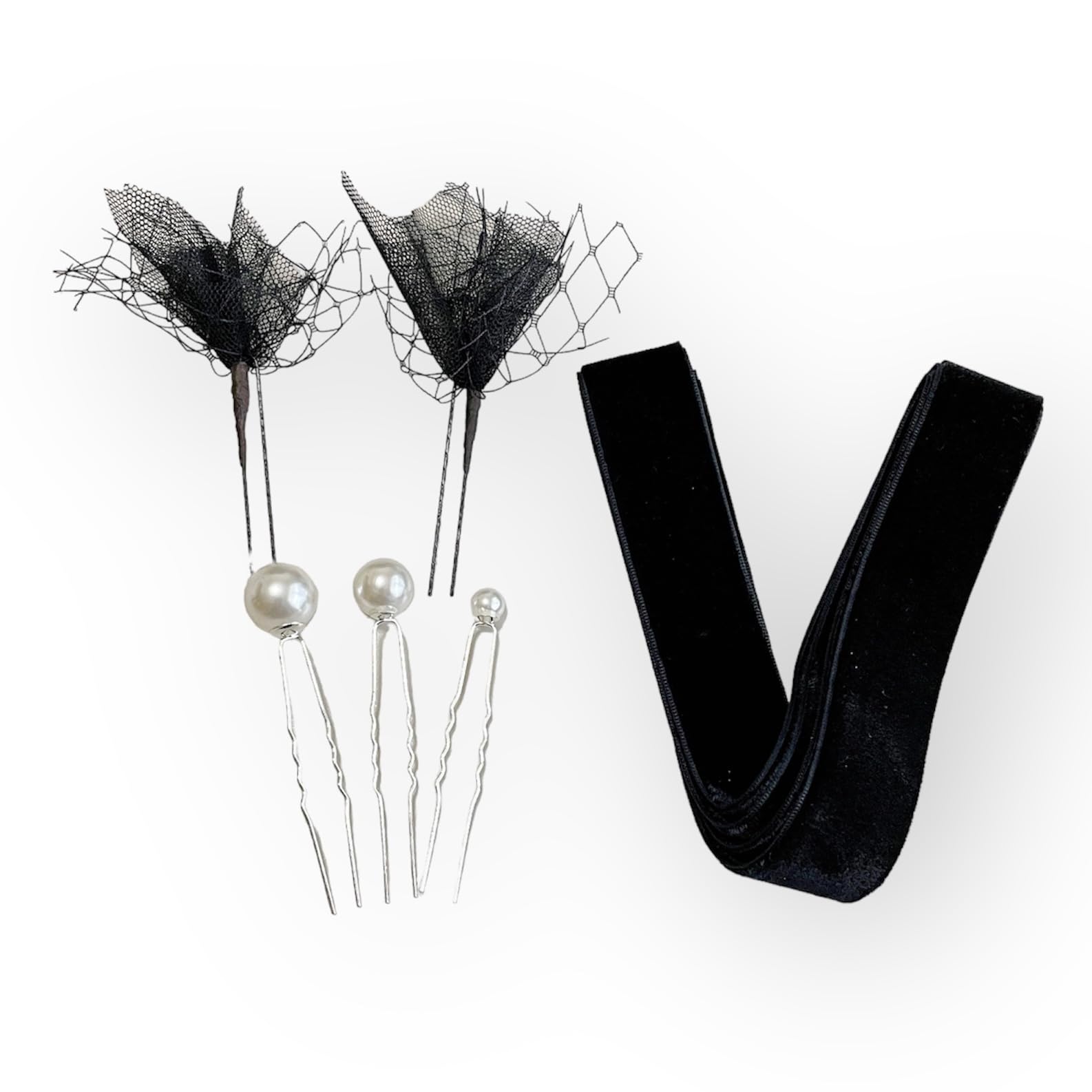 

Velvet pearl and mesh hair accessory for and other Perfect for and bridal ribbon, pin, coming-of-age ceremonies, graduations, weddings, occasions. чёрный