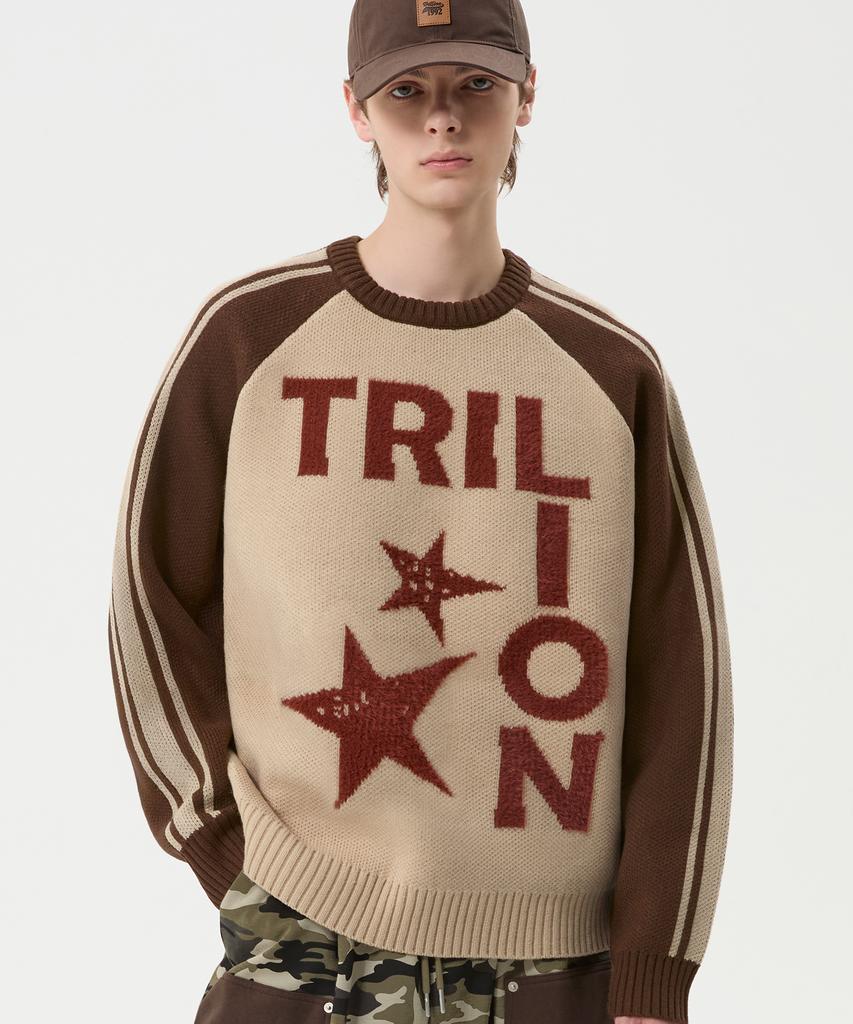 TRILLION Washable Raglan Hairy Graphic Track Knit_Beige